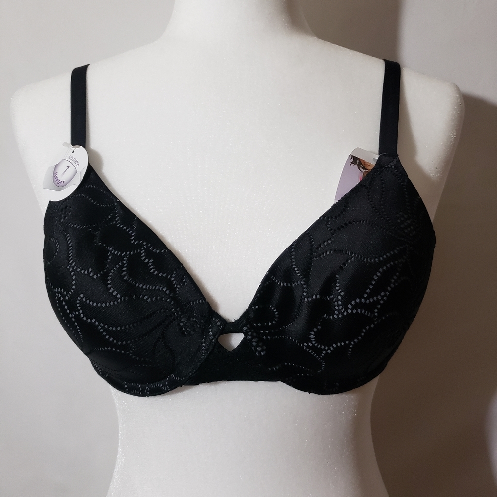 NWT Hanes Black No Show Support Bra 34C